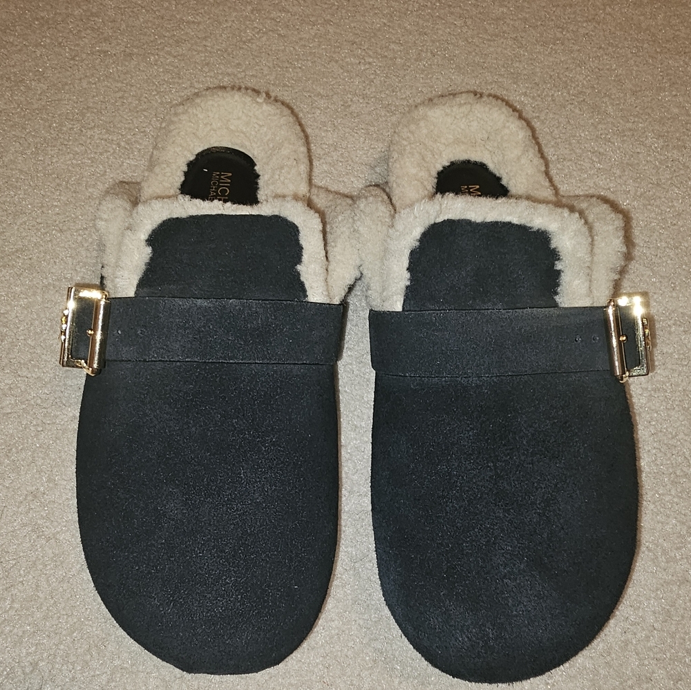 Michael Kors blue suede mules